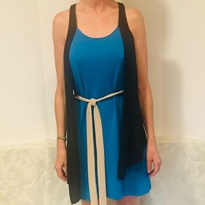 Tibi royal blue tank dress with black & cream trim